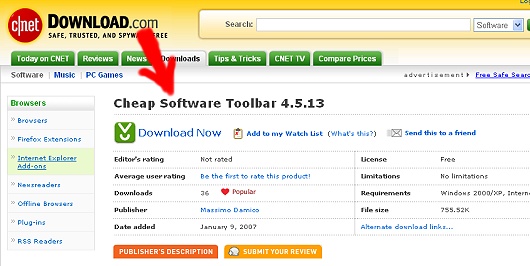 The Cheap Software toolbar is available on DOWNLOAD.com